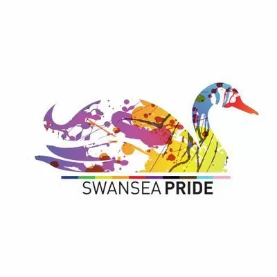 Logo Balchder Pride - alarch wedi'i chreu o amrywiaeth o liwiau.
